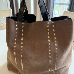 Elegant gently used, Brown Suede Shoulder Bag with Black Detailing